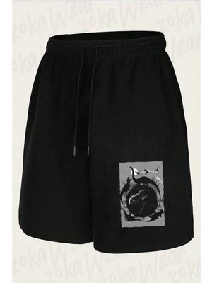 Zoka Wear Dinozor Siyah Baskılı Şort Unisex