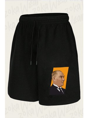 Zoka Wear Mustafa Kemal Ataturk Turuncu Baskılı Şort Unisex