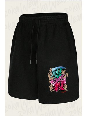Zoka Wear Japanese Kanji Graffiti Ichigekihissatsu Baskılı Şort Unisex