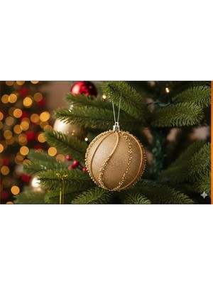 Omelas Yılbaşı Çam Ağacı Süsü Top Yılbaşı Topu Gold Şeritli 3'lü Paket 8 Cm.