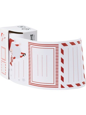 IKEA 50'li Kırmızı-Beyaz Yapışkanlı Hediye Etiketi 7x5 cm