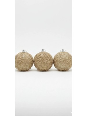Omelas Yılbaşı Çam Ağacı Süsü Top Yılbaşı Topu Simli Şampanya/gold 3'lü Paket 8 Cm.