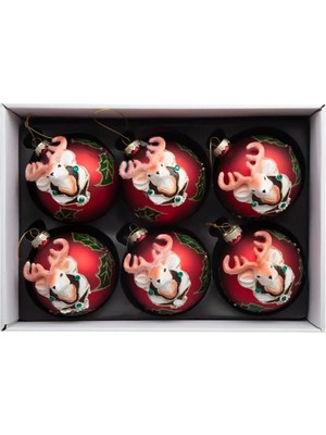 Omelas Yılbaşı Çam Ağacı Süsü Top Yılbaşı Topu Cam Top 8 Cm. 6 'lı Paket