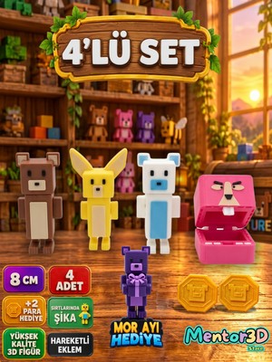 Mentor 3D Store Super Bear Adventure 4'lü Set Süper Ayı, Kar Vadisi Ayı, Tilki ve Tavşan Figür Seti
