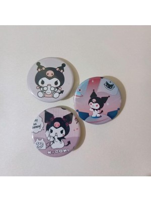 Kuromi My Melody Anime Buton Rozet 37MM 3 Adet
