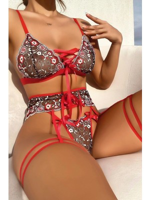 Arias Closet Çiçek Desenli Fiyonklu Sütyen Külot Takım