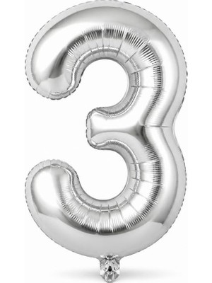 34 Inç Rakam Folyo Balon, Gümüş, Doğum Günü, Yıl Dönümü ve Özel Gün Parti Dekorasyonu, 1 Adet, 3
