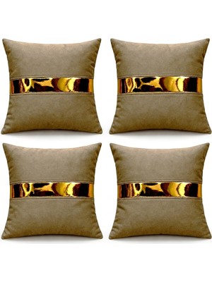 Medet Home Venüs 07 Gold Şeritli 4 Lü Set Dekoratif ve Modern Modern Tasarım Kırlent Kılıfı Lüks Koltuk Yastık Kılıfı