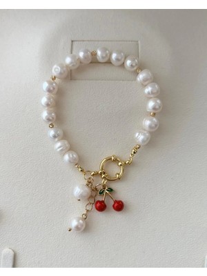 Eyla Collection Charmlı Gerçek İnci Bileklik - Gemici Düğümü & Kiraz Detay