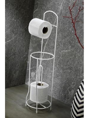 Ahes Haus Ayaklı Wc Kağıtlı Yedek Kağıt Hazneli Tuvalet Kağıtlığı Yuvarlak Beyaz