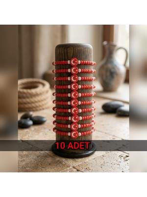 TRENDHAZAN El Yapımı Özel Tasarım 10'lu Avantajlı Paket  Türk Bayrak Fimolu Kadın Bileklik Seti