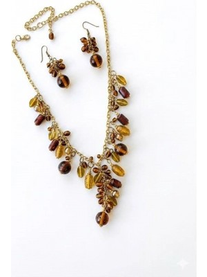 Marsilyan Taşlı Set Kolye - Kahverengi