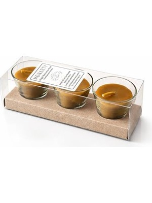 Ceylan Adam Balmumu Mum, 50 ml Cam Bardak Tealight Mum, 3X16 Saat Yanma Süresi, Doğal Bal Mumu, Sarı, 3'lü Paket