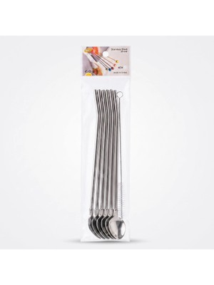 La Boom 6'lı Kaşıklı Pipet Seti - Metal - Pipet Temizleme Fırçası