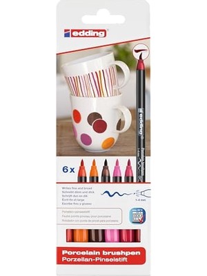 Ceylan Adam 4200 Porselen Fırça Kalemi; 3 x Kırmızı, Turuncu, Kahverengi, Pembe, 6 Kalem, Fırça Ucu 1-4 Mm, Bulaşık Makinesinde Yıkanabilir, Işığa Dayanıklı Mürekkep, Çabuk Kuruyan