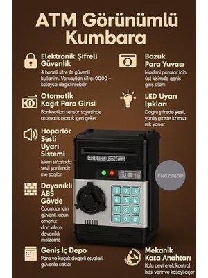 Ceylan Adam Elektronik Şifreli Banka Kasası Kumbara; Atm Görünümlü, Otomatik Para Çeken, Çocuk Kumbarası
