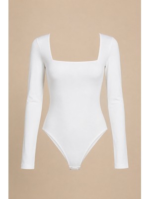 Kare Yaka Uzun Kol Bodysuit Bluz