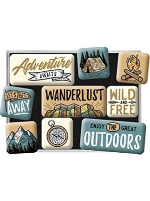 Ceylan Adam Retro Buzdolabı Mıknatısları, 9 Adet, Outdoor Adventure – Kamp Hayranları Için Hediye Fikri, Mıknatıslı Tahta Için Mıknatıslı Set, Vintage Tasarım