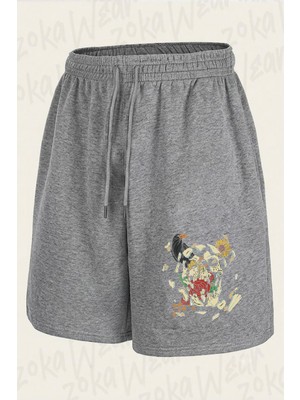 Zoka Wear Iskelet Karga Gul Cicek Tasarim Baskılı Şort Unisex