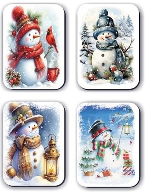 Ceylan Adam Noel ve Kardan Adam Temalı Simli Yılbaşı Magneti, 4'lü Set, 5,5 x 8 cm