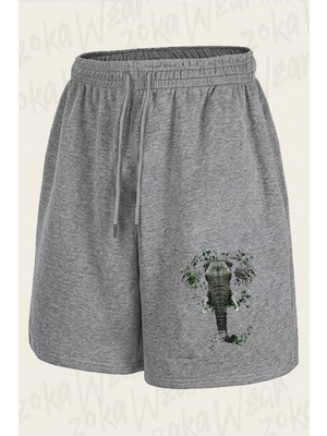Zoka Wear Fil Siyah Unisex Baskılı Şort Unisex