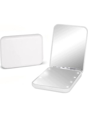 Ceylan Adam 8 LED Işıklı Cep Çanta Cüzdan Makyaj Aynası, 1x 3x Yakınlaştırma, Katlanabilir, Beyaz