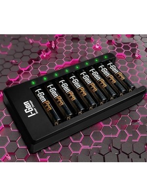 Ceylan Adam G829 8'li Pil Şarj Aleti ve 8 Adet Aa Pro 2950 Mah Şarj Edilebilir Aa Şarjlı Kalem Pilli Set, 1.2V Ni-Mh