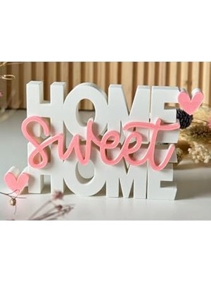 Ceylan Adam Home Sweet Home Dekoratif Masaüstü Obje, Pembe ve Beyaz