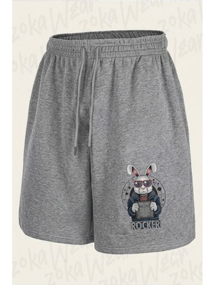 Zoka Wear Rock And Roll Rocker Tavsan Black Metal V2 Baskılı Şort Unisex