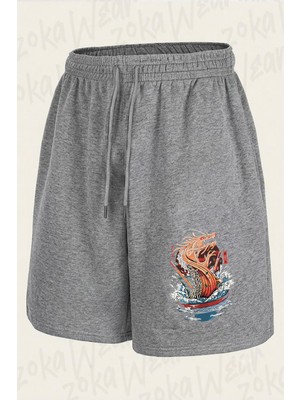 Zoka Wear Ejderha Baskili Unisex Baskılı Şort Unisex