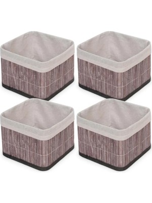 Ceylan Adam Bambu Çok Amaçlı Saklama Kutusu Düzenleyici Kare Organizer, Dekoratif Bambu Düzenleyici Gri (20X20X13 Cm) (4 Adet)