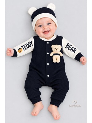 Babyden's Teddy Bear Temalı Yenidoğan Fitilli Tulum Takımı Ayıcıklı Erkek Bebek Tulum Şapka Set PAMUK
