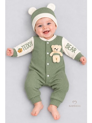 Babyden's Teddy Bear Temalı Yenidoğan Fitilli Tulum Takımı Ayıcıklı Erkek Bebek Tulum Şapka Set PAMUK