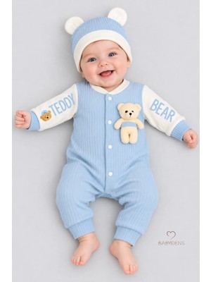 Babyden's Teddy Bear Temalı Yenidoğan Fitilli Tulum Takımı Ayıcıklı Erkek Bebek Tulum Şapka Set PAMUK