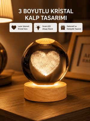 Milas Toptan Romantik Kalpli Kristal Cam Küre Usb’li Işıklı Dekoratif Obje