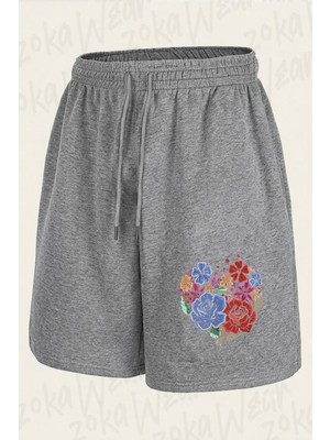 Zoka Wear Cicek Gul Kalp Tasarim Baskılı Şort Unisex