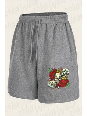 Zoka Wear Kafatasi Gul Bitki Baskılı Şort Unisex