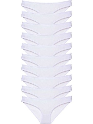 Milas Toptan 10 Adet Süper Eko Set Likralı Kadın Slip Külot Beyaz