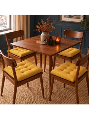 Milas Toptan 4’lü Kapitone Bağcıklı Sandalye Minderi · 40 × 40 × 3 cm · Sarı · 40 × 40 × 3 cm · 4 Adet