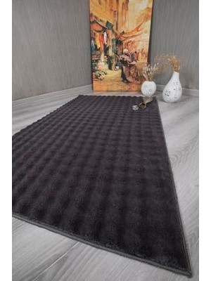 Ceylan Adam Antrasit Bubble Puffy Peluş Yolluk, Uzun Tüylü Kaymaz ve Yıkanabilir Halı 120 x 200