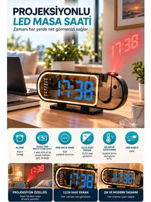 Milas Toptan Şık Tasarımlı LED Masa Saati Dijital Ekran Alarm 12 24 Saat ve Sıcaklık Göstergeli