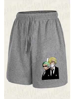 Zoka Wear Zoro Et Sanji En Costume Baskılı Şort Unisex