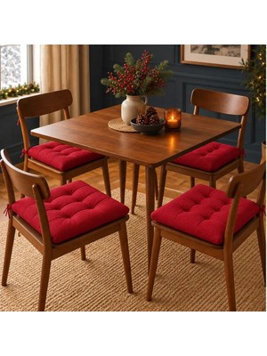 Milas Toptan 4’lü Kapitone Bağcıklı Sandalye Minderi · 40 × 40 × 3 cm · Kırmızı · 40 × 40 × 3 cm · 4 Adet