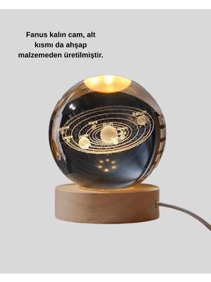Milas Toptan Kristal Gezegen Küre Ahşap Tabanlı USB Işıklı Gece Lambası