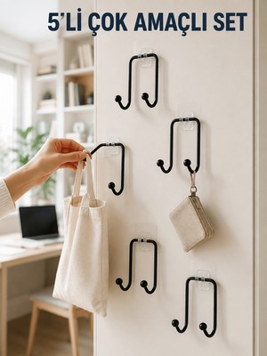 Milas Toptan 5'li Yapışkanlı Askı Seti Mutfak Banyo ve Ev Için Çok Amaçlı Askılık