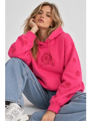 Tommy Hilfiger Th Koleksiyon Geniş Kesim Balon Kol Kapüşonlu Kolları ve Gögüs Nakışlı Sweatshirt