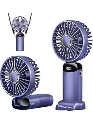 Ceylan Adam Mini El Fanı 5 Kademeli Dijital LED Göstergeli Boyun Askılı Mini Klima Vantilatör Mor