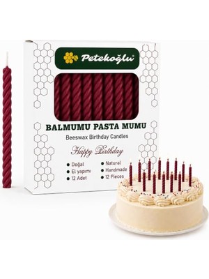 Ceylan Adam Balmumu Mum El Yapımı Doğal Küçük Balmumu Pasta Mumları 12 Adet (Bordo)