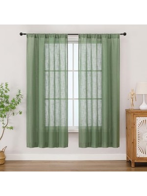 Ceylan Adam Yarı Şeffaf Perdeler 150 cm Uzunluk Oturma Odası Için 2 Panel, Işık Filtreleme Suni Keten Şantuk Dokulu Çuval Bezi Yumuşak Havadar Pencere Perdesi Yatak Odası Için Perdeler, Her Biri 100 cm