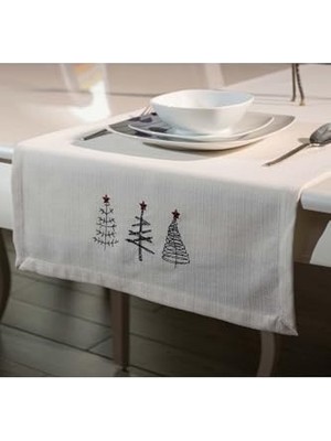 Ceylan Adam Runner, Asdiva Nakışlı, Yılbaşı Konsepti Ağaç Desen 45X140 Dekoratif